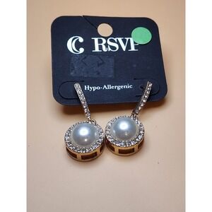NEW CHARMING CHARLIE RSVP Dangle Earrings Faux Pearl & Rhinestones FREE $HIPPING